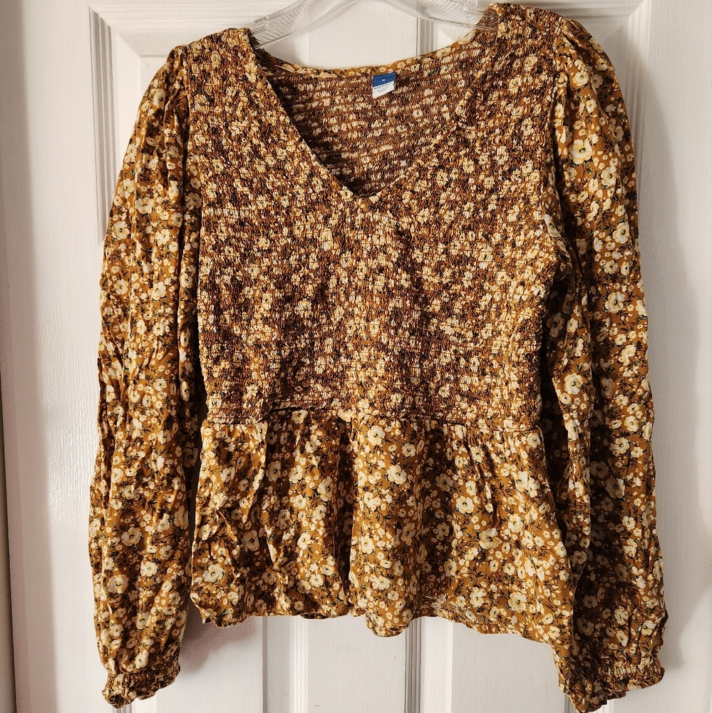 Old Navy Yellow Floral Smocked Top